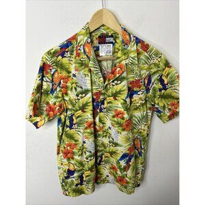 Tommy Fashion Hawaii hawaiian Floral Short Sleeve mens Shirt Parrot Bird  Size S